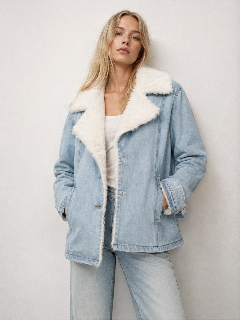 Light Blue Faux Fur-Lined Denim Jacket NWT